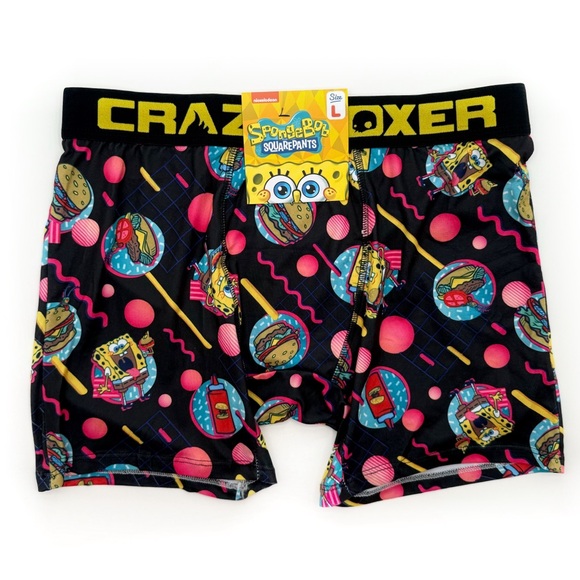 SpongeBob Crazy Boxer Briefs Mens Large Underwear Black Pink Y2K Fun Gift - Picture 1 of 7